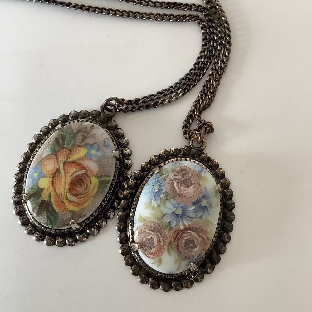 Vintage Victorian Style Floral Pendant Necklaces - Set Of 2